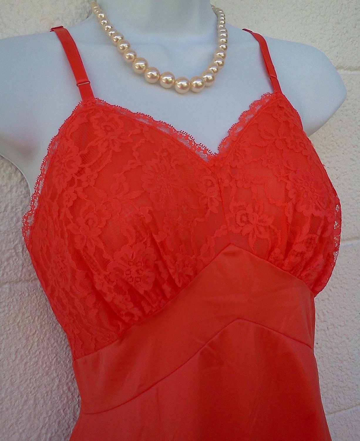 Vintage Full Slip Orange Sexy Lingerie Vanity Fair Trick Or Treat Sz 34