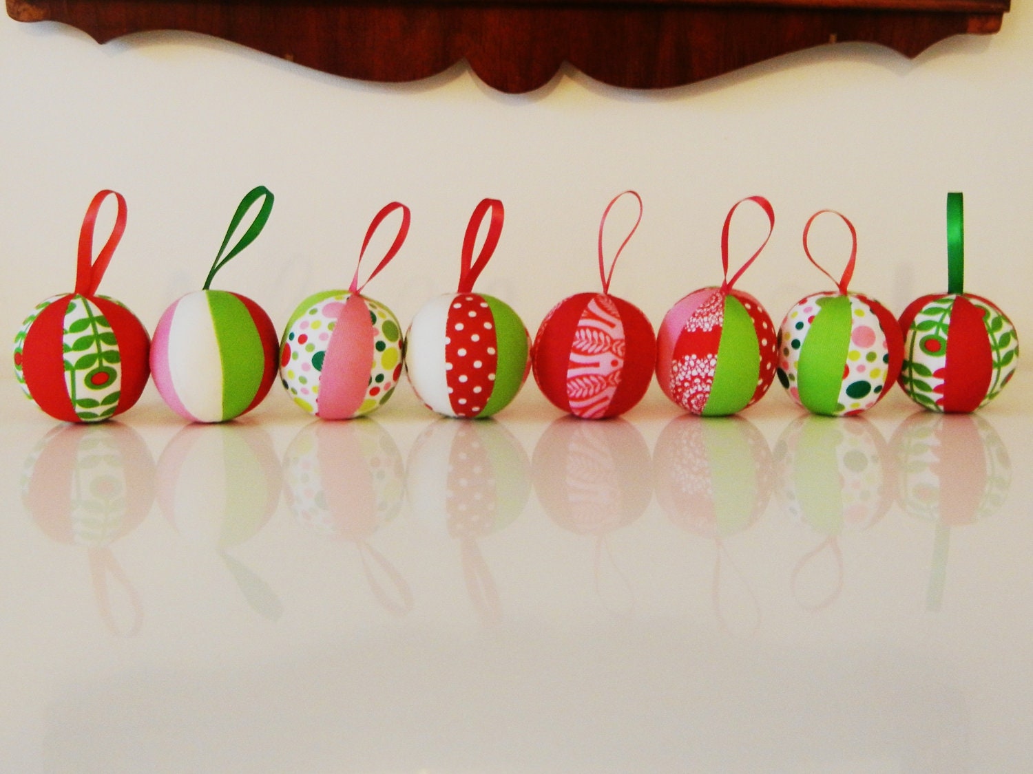 Set of 8 - Whimsical fabric Christmas ornaments - Michael Miller/Joel Dewberry and Amy Butler fabric