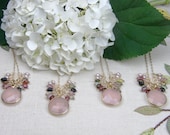 Set of Four Bridesmaid Necklaces - Bezel Set Rose Quartz Necklace - Tourmaline Necklace