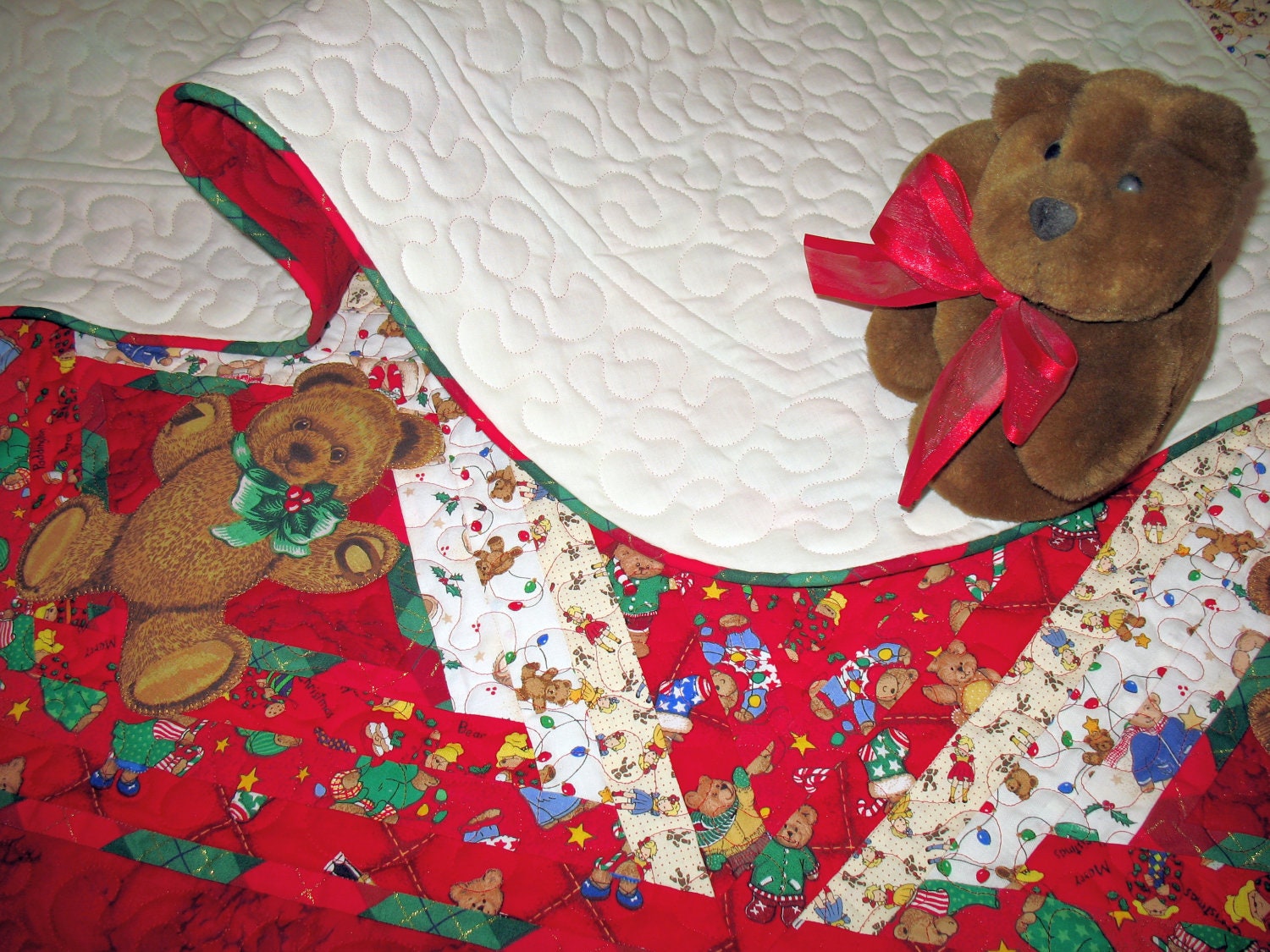 Applique Christmas Tree Skirt Quilt - Teddy Applique - 119