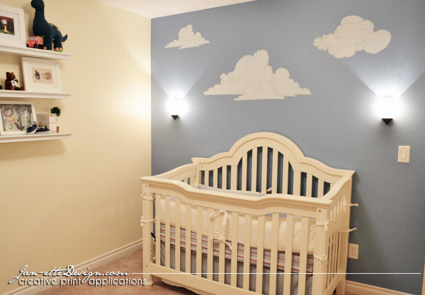 Vintage Style Nursery Clouds Fabric Wall Decal Set