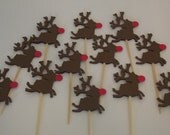 12 Reindeer (Rudolph) Cupcake Toppers/Food Picks/party picks