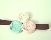 Rosette Headband Vintage with 3 Bright Silk Rosettes on stretchy Black Wide Headband ,Baby Headbands, Baby Girl Headband, Newborn headband