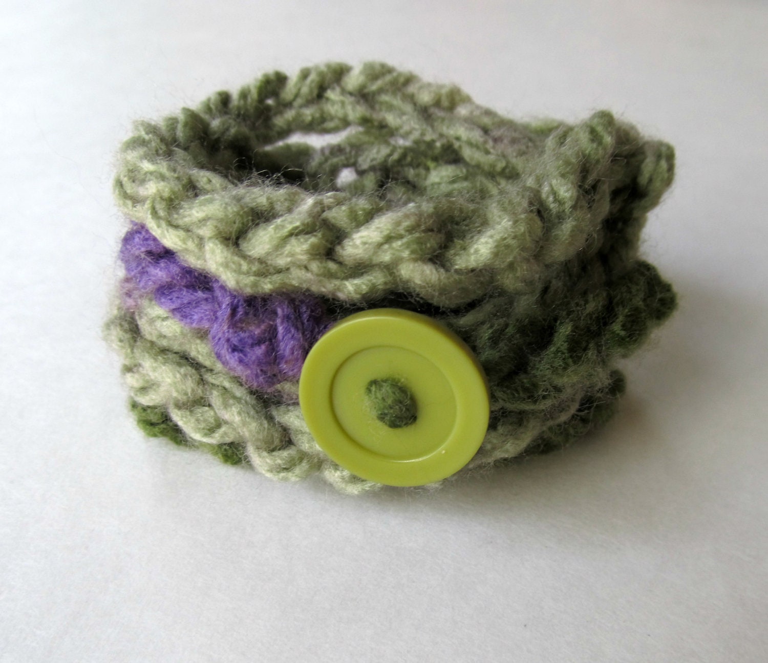 Crocheted Infinity Bracelet-Green & Purple
