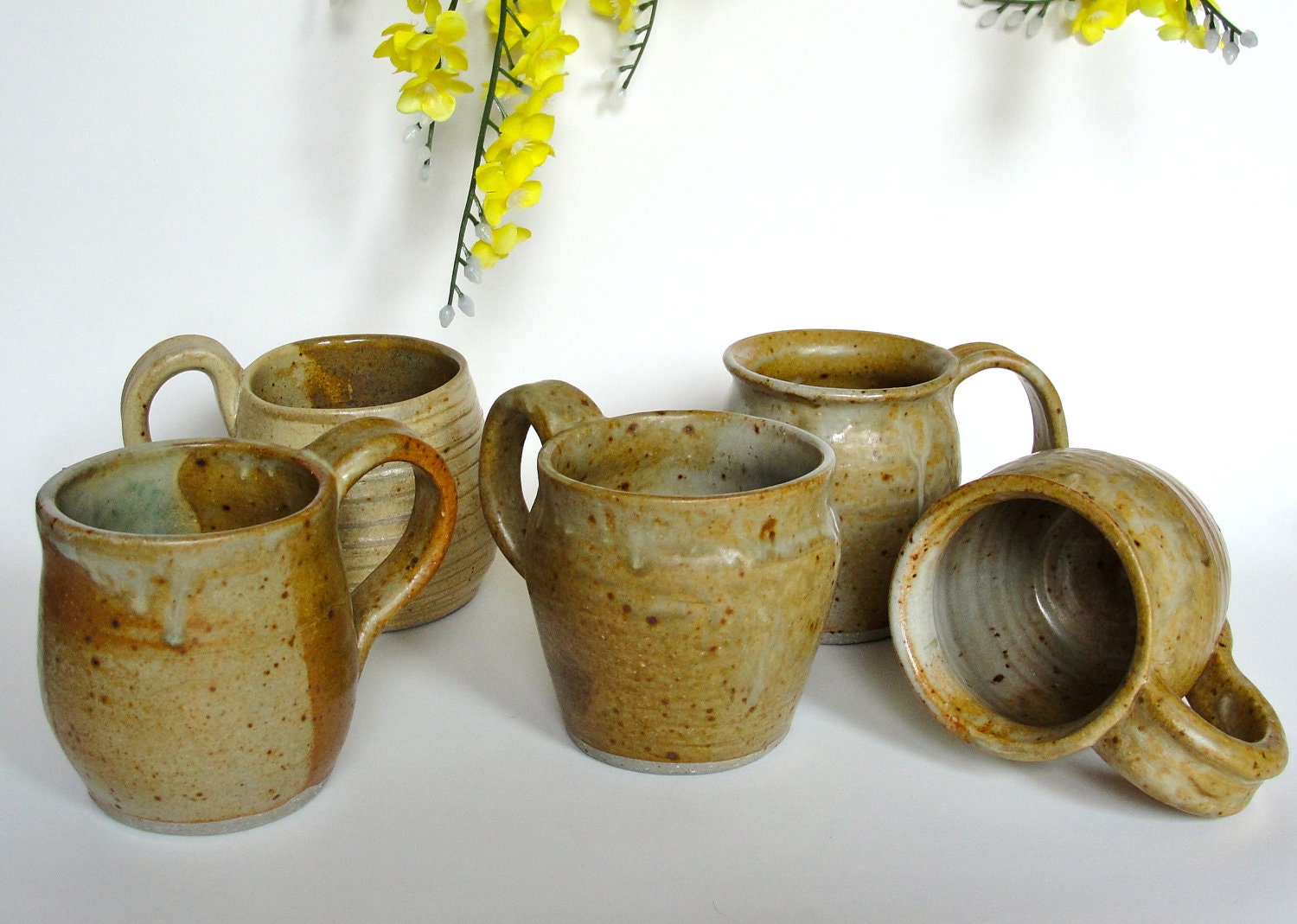 Cappucino Mug, Coffee Mug, Hot Chocolate Mug, Ceramic Stoneware, Bamboo, Tan, White,  OOAK