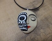 OOAK Hand Painted Day of the Dead Sugar Skull Necklace