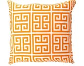 Orange Pillow Cover -Greek Key Pillow Cover- Orange Cushion- Orange/Ivory.Sizes 16 x 16" or  17 x 17 " or 18 x 18"  Pillows.