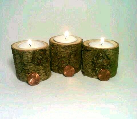 Rustic Wedding Candle Holder, Log Candle Holder, Tealight, Miniature
