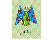 Signed Art Print "Lupita Has Faith" 5x7 artwork print: meditative girl with wings inspirational angel series believe faith love joy hope