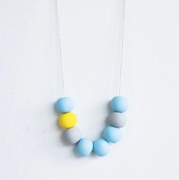 Bubble Necklace Sunshine - sun yellow, blue and grey