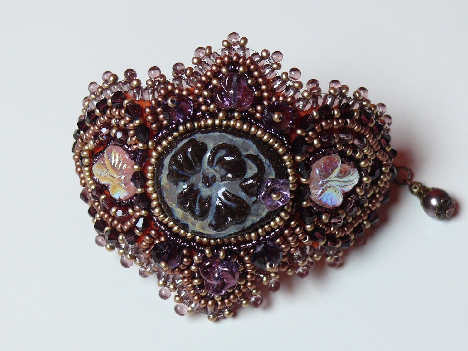 SALE OOAK Bead Embroidered Purple Bracelet Cuff DELICATE perfect Christmas Gift embroidery