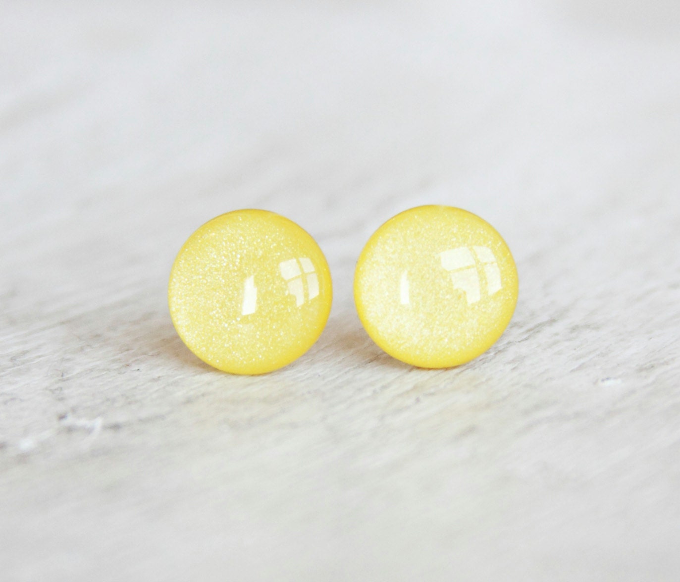 SUN KISS - Yellow Earrings - Stud Earrings - Post Earrings in a Shimmery Light Yellow - Handmade by EarSugar - EarSugar