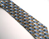 Vintage French Designer Necktie - Moulin Rouge Cabaret Paris / Silk / Blue Gold / Rare