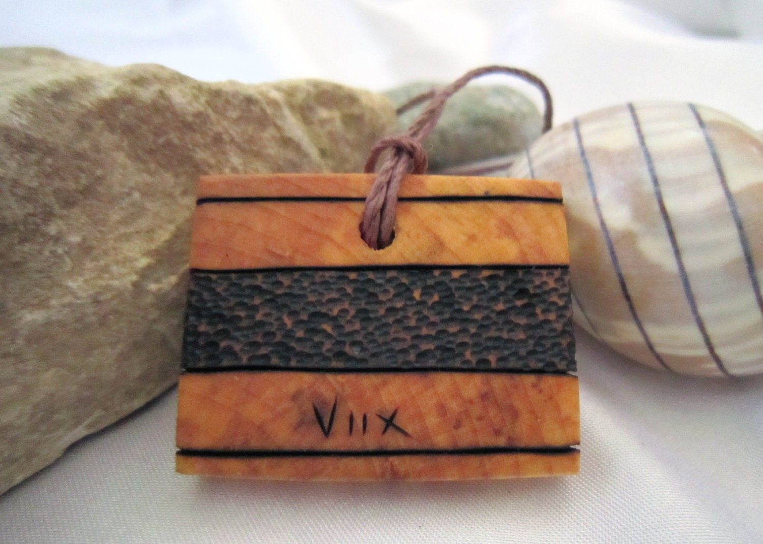 Seashell Wood Necklace Pendant Earthy Jewelry Conch shell
