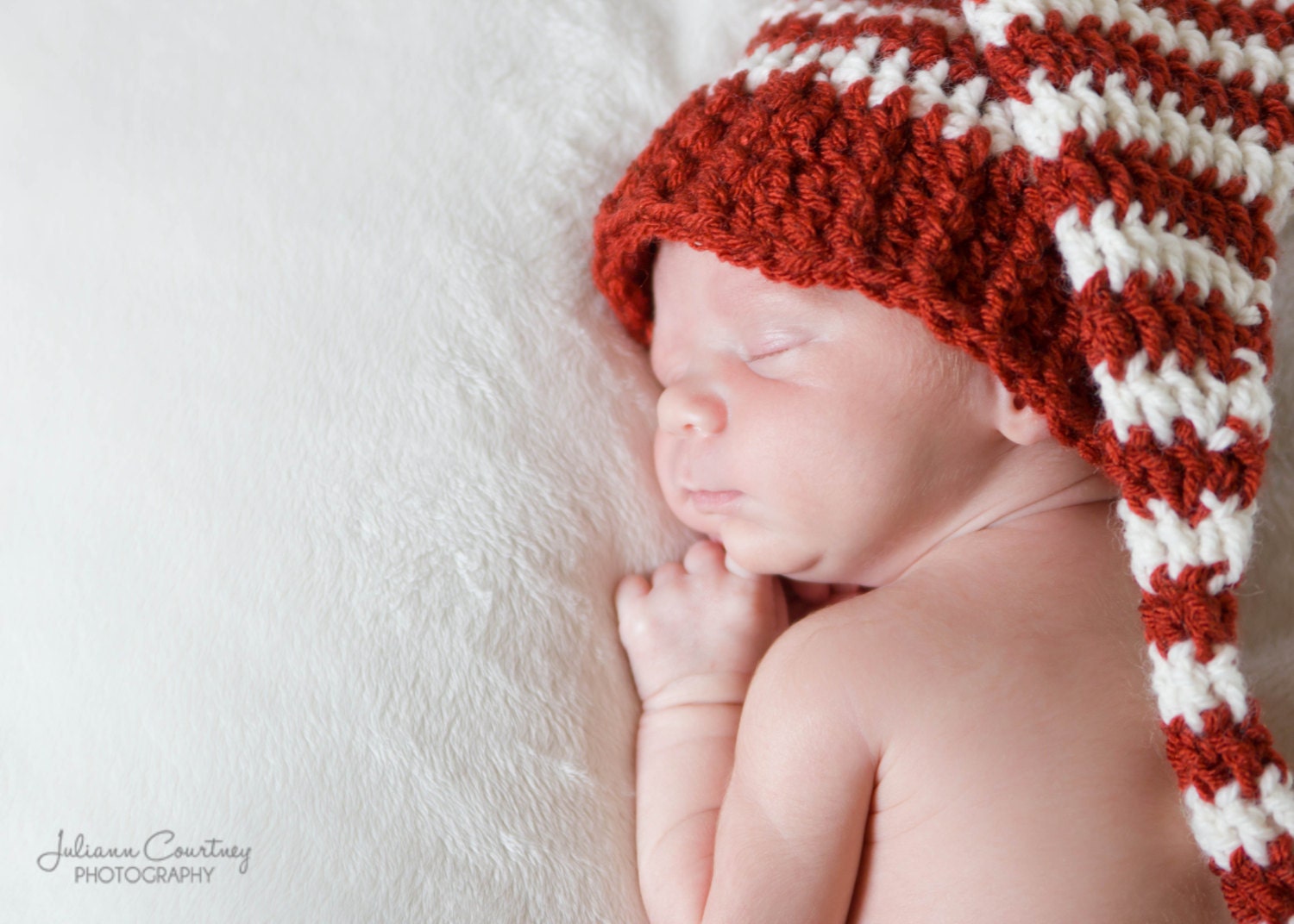 Crochet Hat, Newborn Elf Hat, Holiday Hat, Candy Cane Stripe