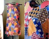 Vintage Red, Yellow, Blue Mod Abstract Print Shift Dress - Large - 1960s