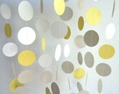 Yellow, Gray & White Circle Paper Garland, Wedding, Birthday, Baby Shower, Nursery, 10 feet long