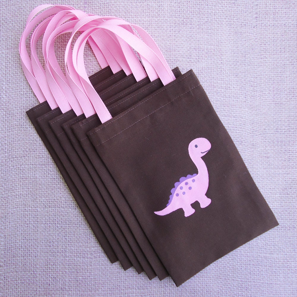 Dinosaur Favor Bags : Set of 6 Pink Dinosaur Goodie Bags Il_170x135