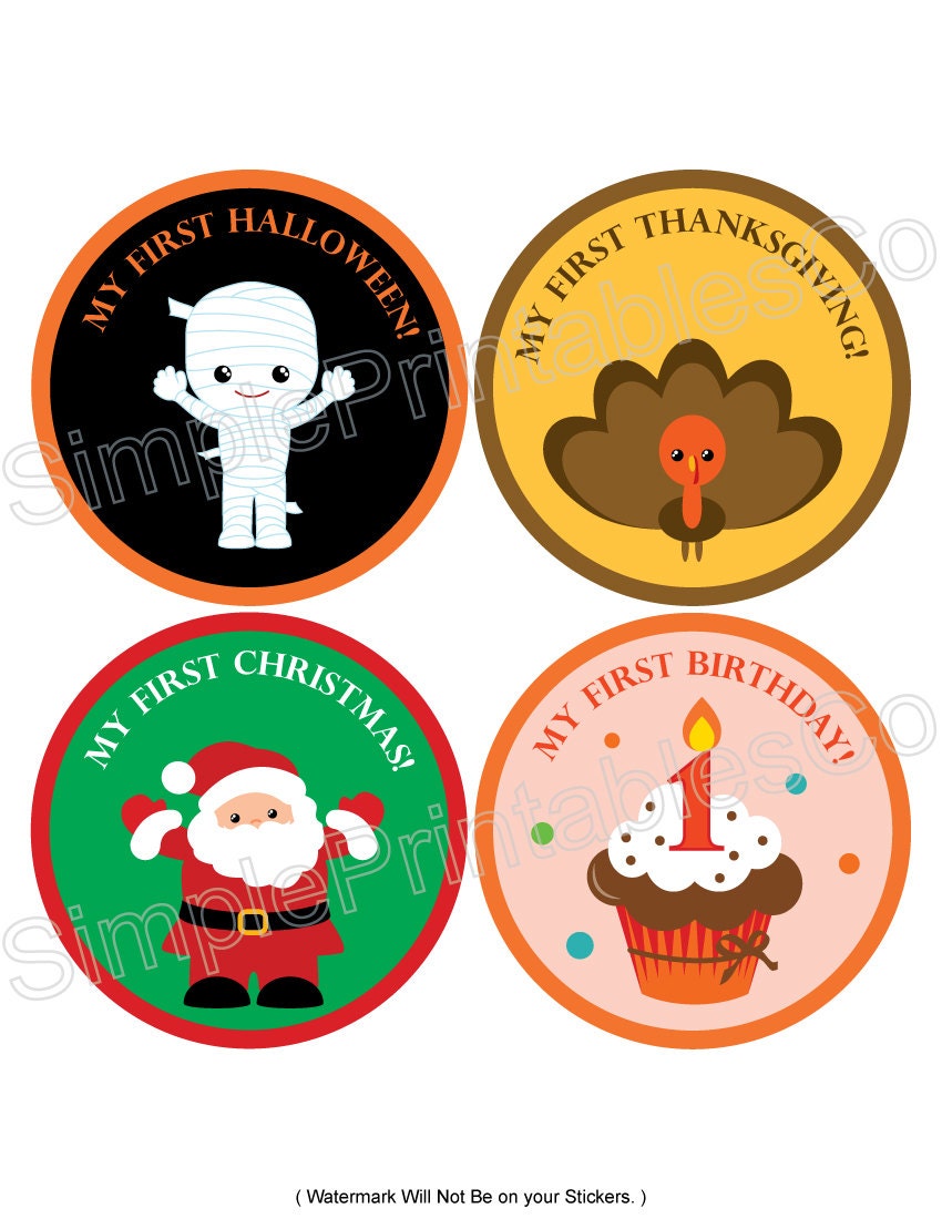 Set of 12 Designs for First Holidays Stickers