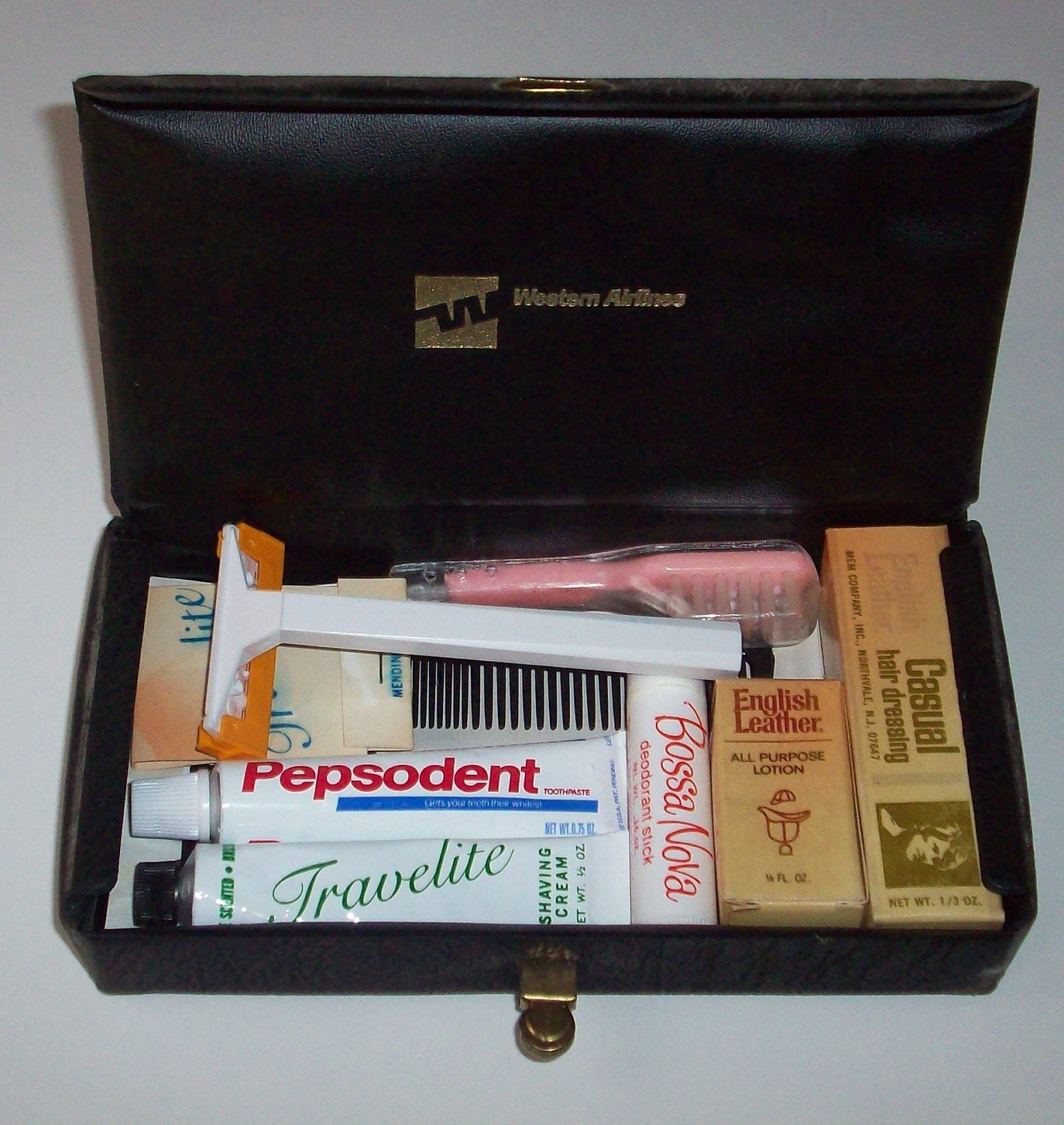Vintage Western Airlines Travel Overnight Kit Black Vinyl Airline Travel Kit Aviation Advertising