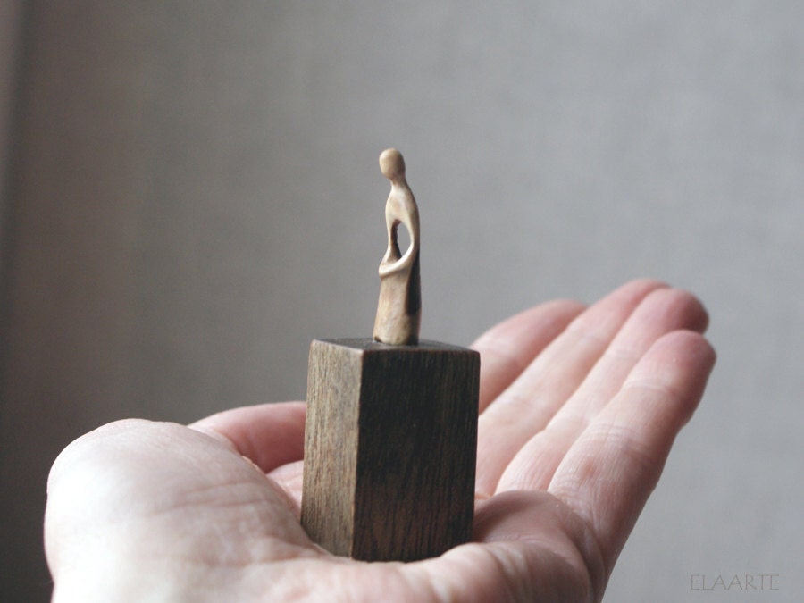 SALE Person I -tiny modern wood sculpture, unique hand carved wood statue - elaarte