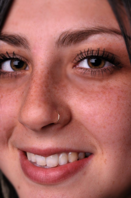 NOSE RING / Ear / Cartilage / Helix hoop 8mm textured 14K yellow gold filled. Handcrafted