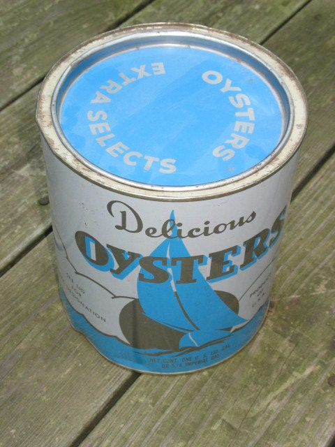 Great Antique Oyster Can -- large 8 x 6