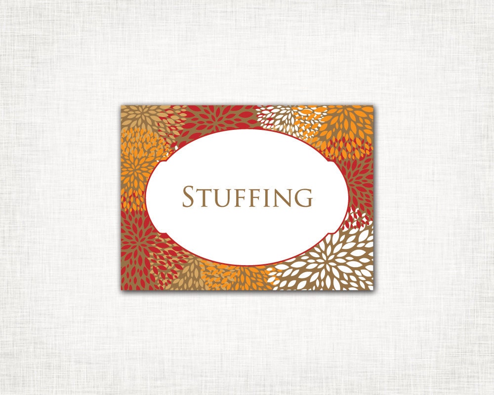 Thanksgiving Labels - PRINTABLE DIY Digital File - Tented Food Place Name Cards Tags Labels - Brown Orange Yellow Red Fall Autumn Il_570xn