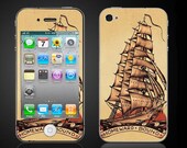 Pirate Ship Tattoo style old school sailor - iPhone 4 4S Vinyl Decal Wrap Skin Sticker Cover - Free Shipping NOT a HARD CASE- iPhone skin
