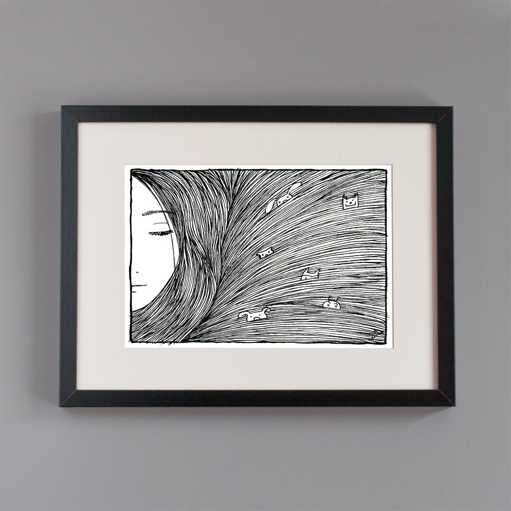 Girl with creatures in her hair archival print