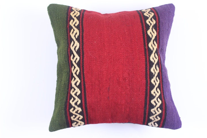 Handwoven Wool Vintage Turkish Kilim Pillow Cover 16''x16'' Anatolian Turkish Throw Cushion Sham pillow case Tribal Pillow Boho Home