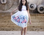 Flower silk dress hand painted for kids.Pastel rose , blue and  white  silk dress.Anniversary dress. Made to order. - ArmeniaOnSilk