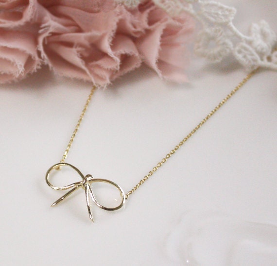 Bridesmaid gifts - Set of 5 - Bow necklace in gold