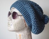 READY TO SHIP Hand Knit Hat Cloche Hat  denim blue Spring Fall Autumn Winter Accessories Fashion