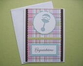 Blue Baby Rattle with Pastel Madras Plaid Baby Boy/Unisex Baby Congratulations, 4 1/2 x 5 3/4