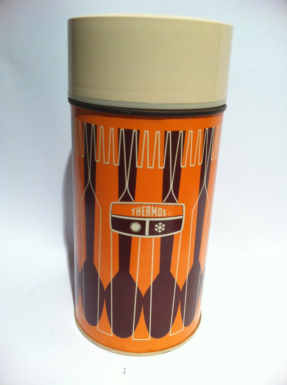 Vintage yellow orange and black Thermos.  Large.