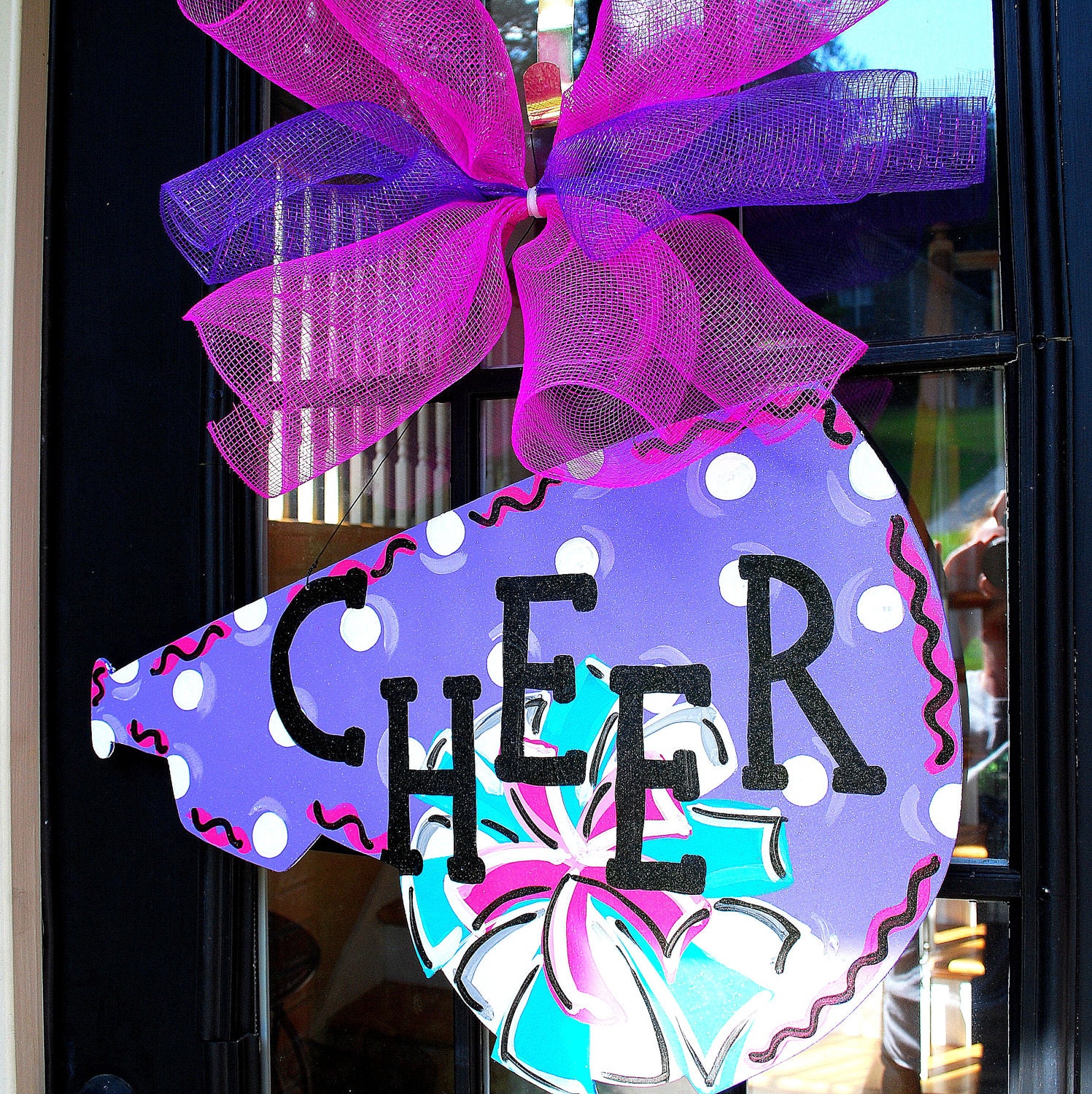 Door Hanger: Cheerleader Decoration, Personalized, Megaphone, Cheerleading Gift