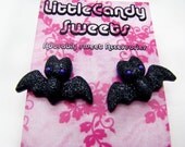 Black Glitter Bat post earrings studs