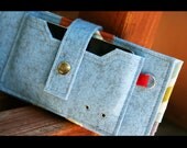Merino wool Iphone wallet - light blue and chevron