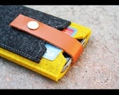pure Merino wool felt iphone case - mini wallet with leather strap