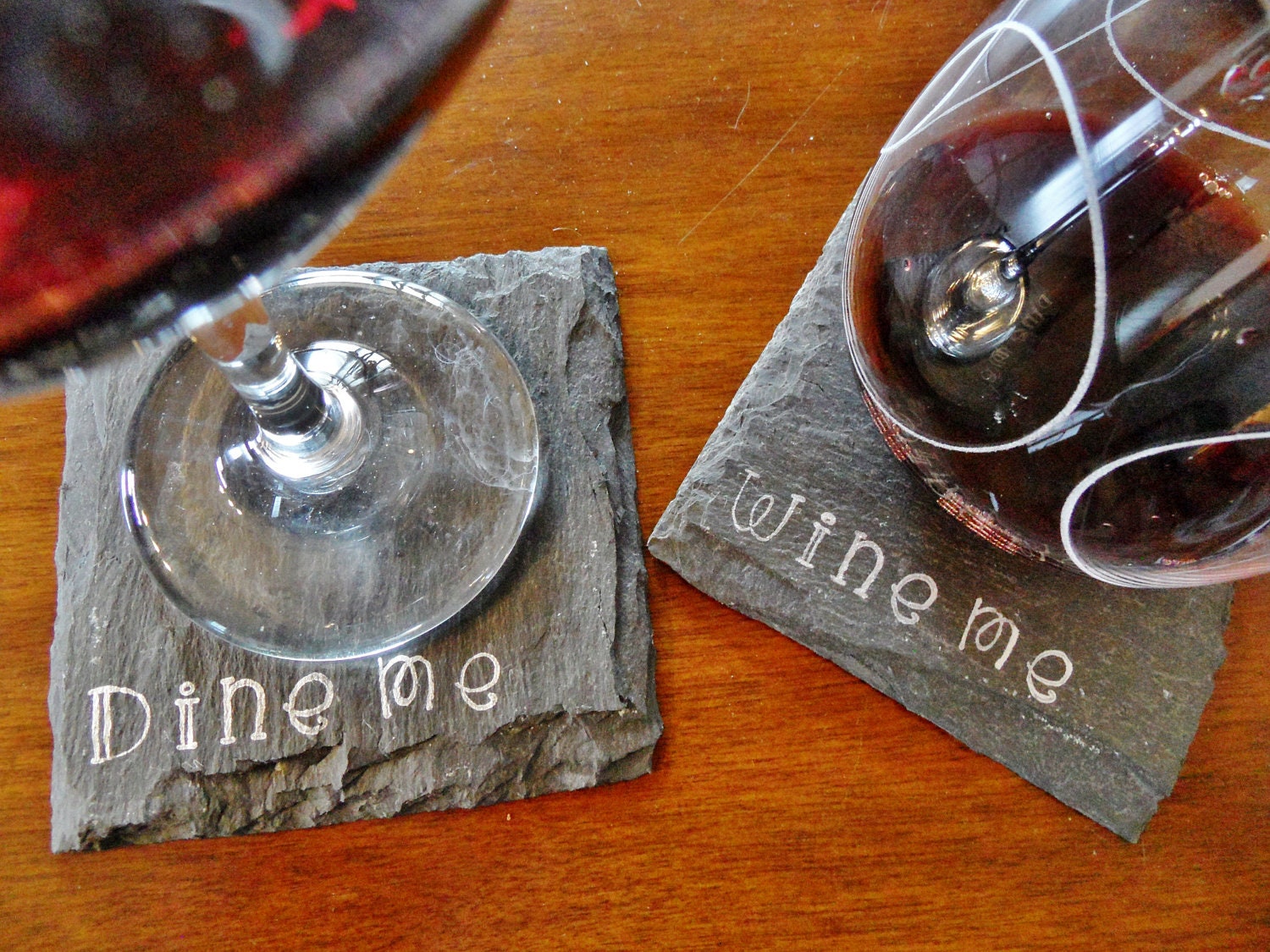 Wine Me, Dine Me Slate Coasters (Set of 4) Anniversary, Birthday, Housewarming