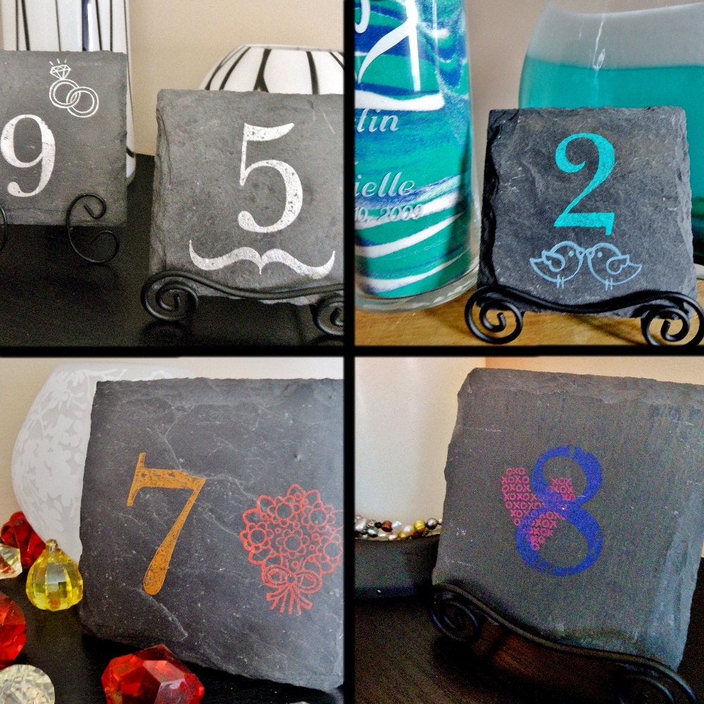Personalized Slate Wedding Table Numbers - 12 color options