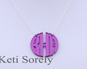 Mirror Acrylic Initials Necklace 1.25" (Order  your initials and favorite color) -Silver chain