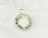 Enjoy The Silence - Quote Necklace, Depeche Mode Inspired Necklace, Meditation, Music Pendant, Handmade Jewelry, Iridescent Ivory
