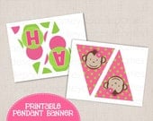 Girl's Mod Monkey Birthday Party Printable DIY Pendant Banner "HAPPY BIRTHDAY" Il_170x135