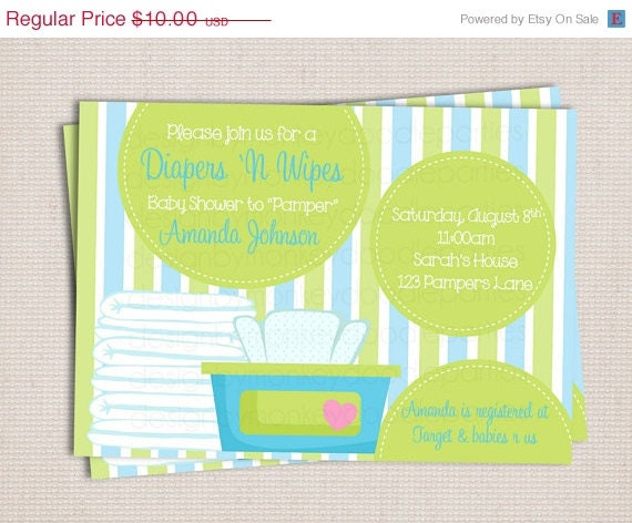 SALE Diaper and Wipe Blue & Green Baby Boy Custom Printable Baby Shower Invitation Il_170x135