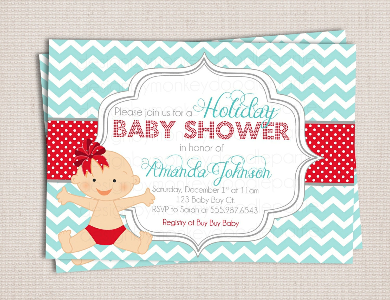 Holiday Baby Chic Chevron Baby Shower Custom Printable Shower Invitation Il_570xn