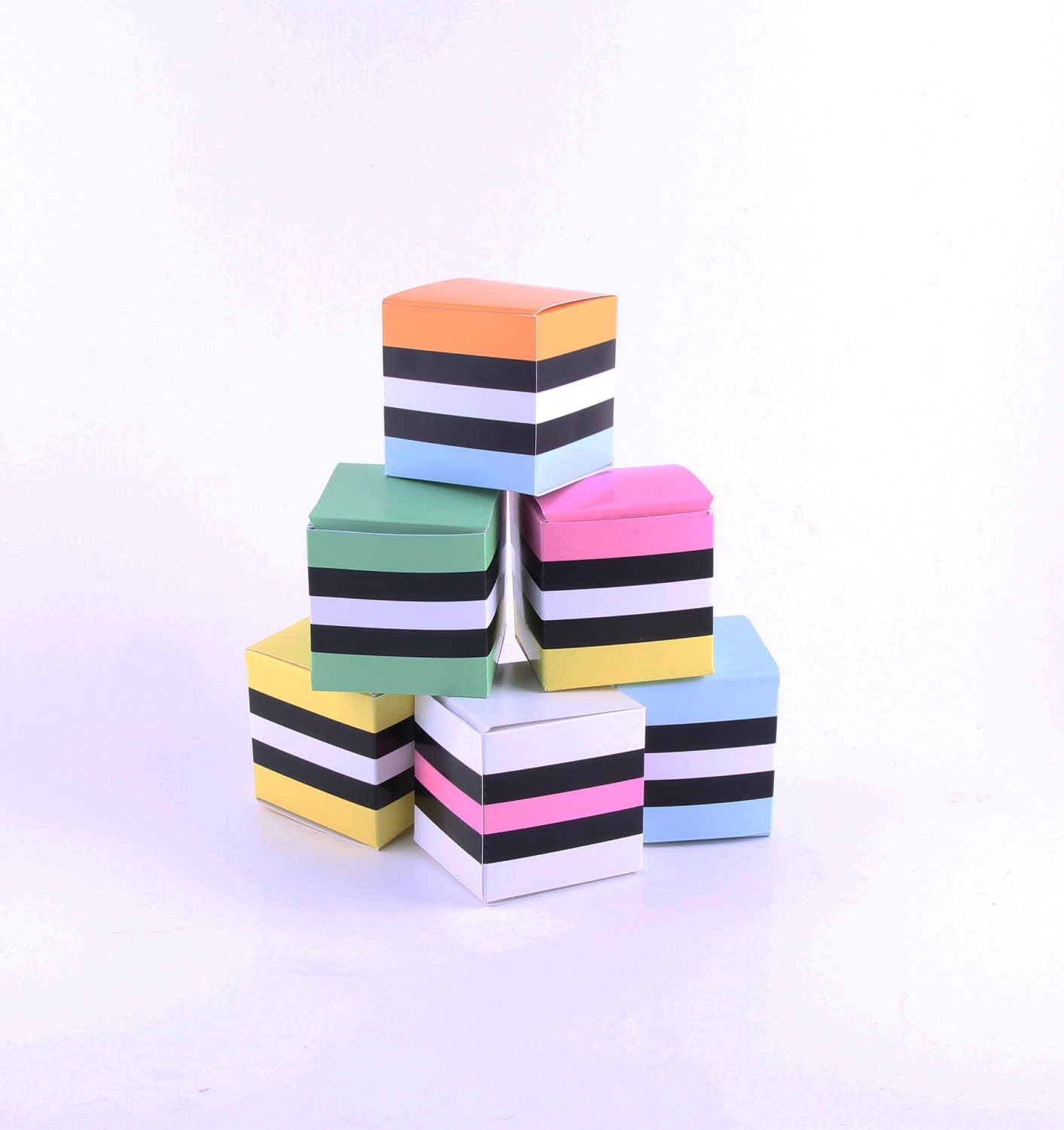 Liquorice Allsorts Party Favor Boxes -6 printable DIY templates, Colorful, Striped Candy Boxes - Instant Download