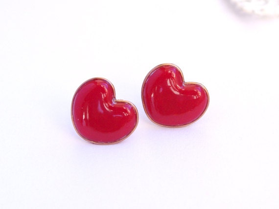 Tiny Red Heart Earrings Studs - Heart Jewelry - Heart Earrings - Christma Gift