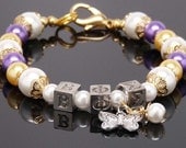BETA PHI SIGMA 8" Beaded Bracelet with Sorority Greek Letters Gold Purple Accessory Gift
